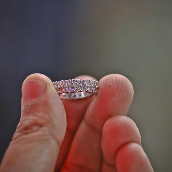 925 Sterling Silver CZ DOUBLE LINE ETERNITY BAND - Picture 4 of 6